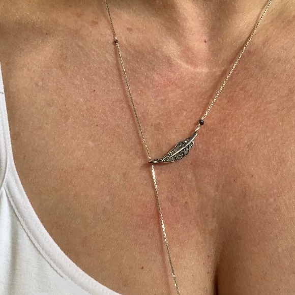 Lariat Diamond Leaf Necklace - Picture 8 of 10